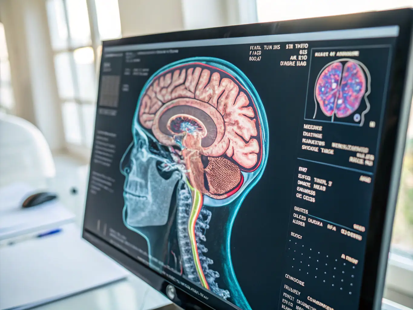 A detailed brain scan image highlighting active neural networks, symbolizing research into brain imaging and pain processing. The image should convey scientific precision and technological advancement.