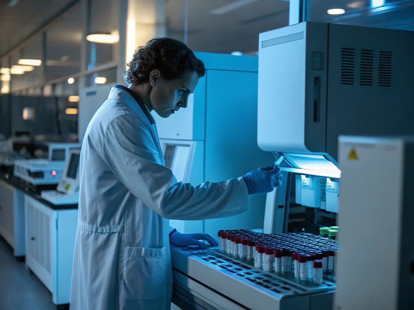 A lab technician analyzing a blood sample, representing the biobank's role in facilitating research on inflammatory markers in chronic pain.